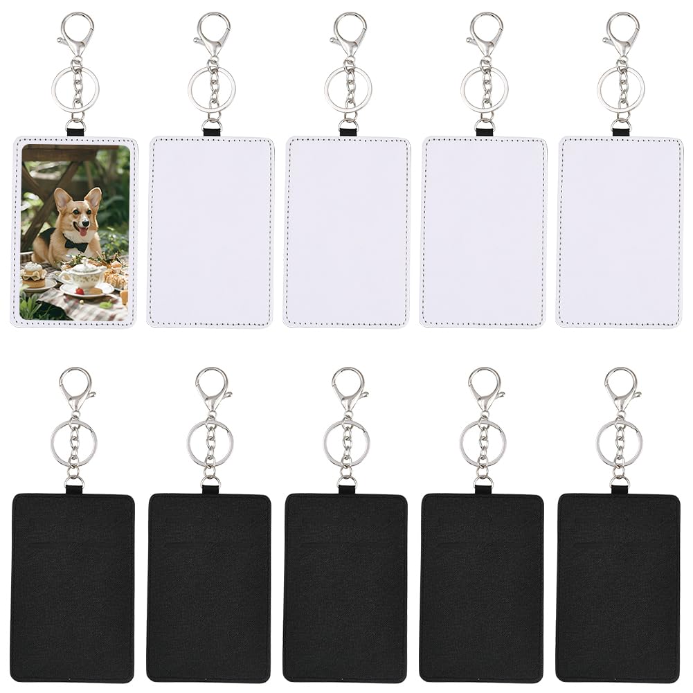 12 porte Cartes à Sublimation en Cuir Vierge pour Badge D'Identification à Imprimer Par Transfert Thermique avec Porte Clés pour le Travail les Voyages les Fournitures de Bureau pour Femmes e