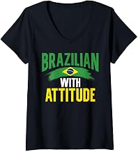 Womens Brazilian with attitude Brazil V-Neck T-Shirt