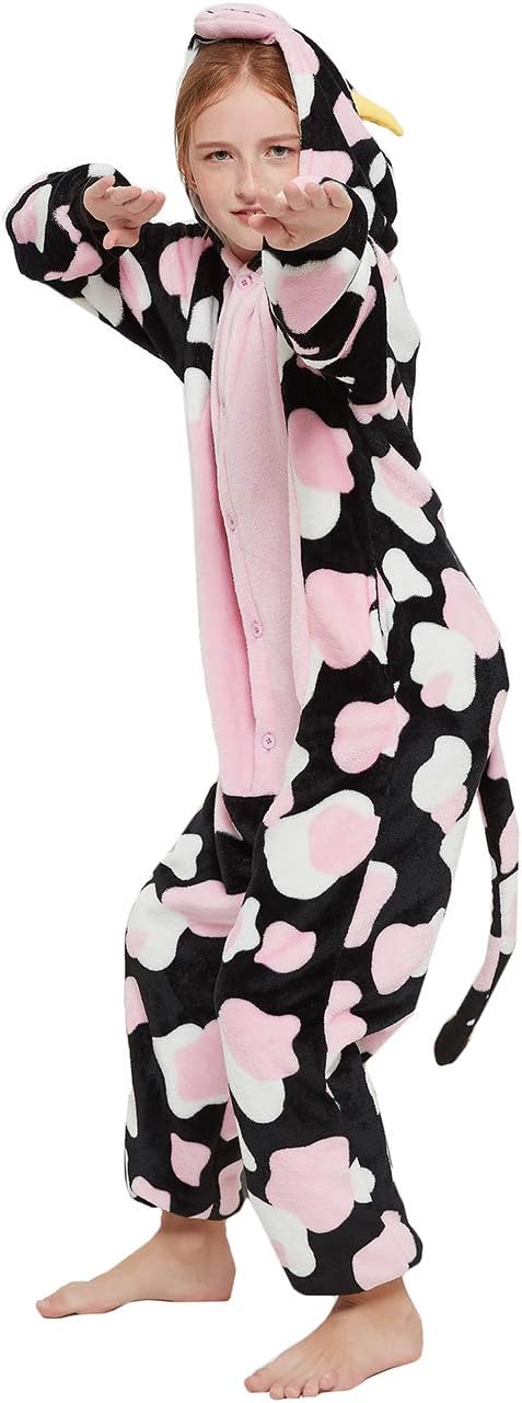 Cow Onesie Kids Animal Costume Girls Pajamas One Piece Cosplay Halloween Christmas Plush Sleepwear