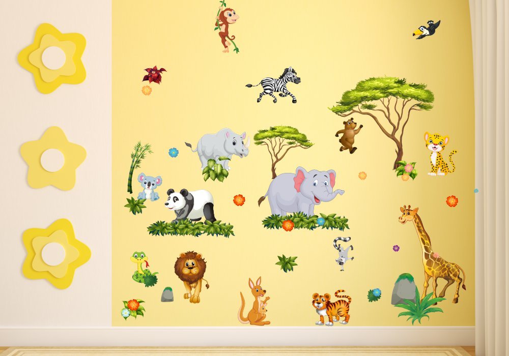 nikima 060 - Adhesivo decorativo para pared, diseño de animales de la jungla, león, elefante, koala, panda, jirafa, cebra, en 6 tamaños, para pared de dormitorio infantil