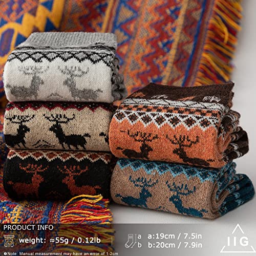 Image of IIG 5 Pairs Women's Vintage Style Thick Wool Warm Winter Crew Socks