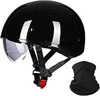 ILM Capacete Aberto Para Motocicleta Com Viseira Solar, Fecho Rápido, Modelo Meio Rosto, Compatível Com Scooters Cruiser, Homologado Pelo Dot (Preto Brilhante, Tamanho Grande).