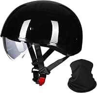 ILM Capacete Aberto Para Motocicleta Com Viseira Solar, Fecho Rápido, Modelo Meio Rosto, Compatível Com Scooters Cruiser, Homologado Pelo Dot (Preto Brilhante, Tamanho Grande).
