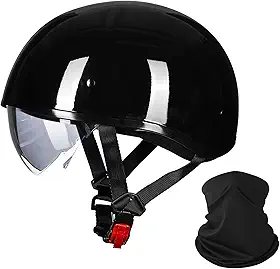 ILM Capacete Aberto Para Motocicleta Com Viseira Solar, Fecho Rápido, Modelo Meio Rosto, Compatível Com Scooters Cruiser, Homologado Pelo Dot (Preto Brilhante, Tamanho Grande).