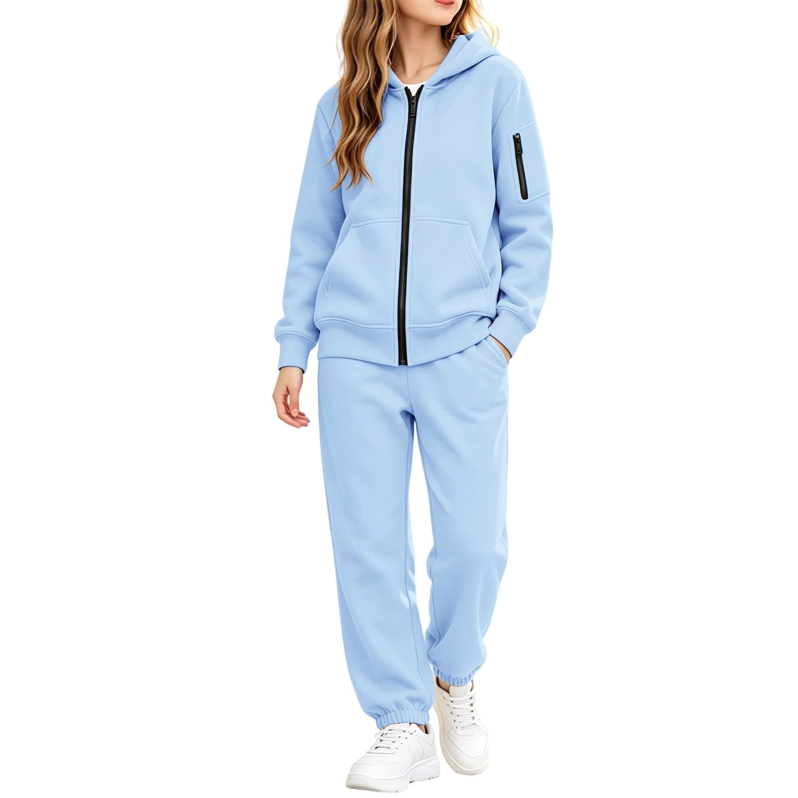 Tuta da ginnastica per bambini con zip e cappuccio, set da 2 pezzi
