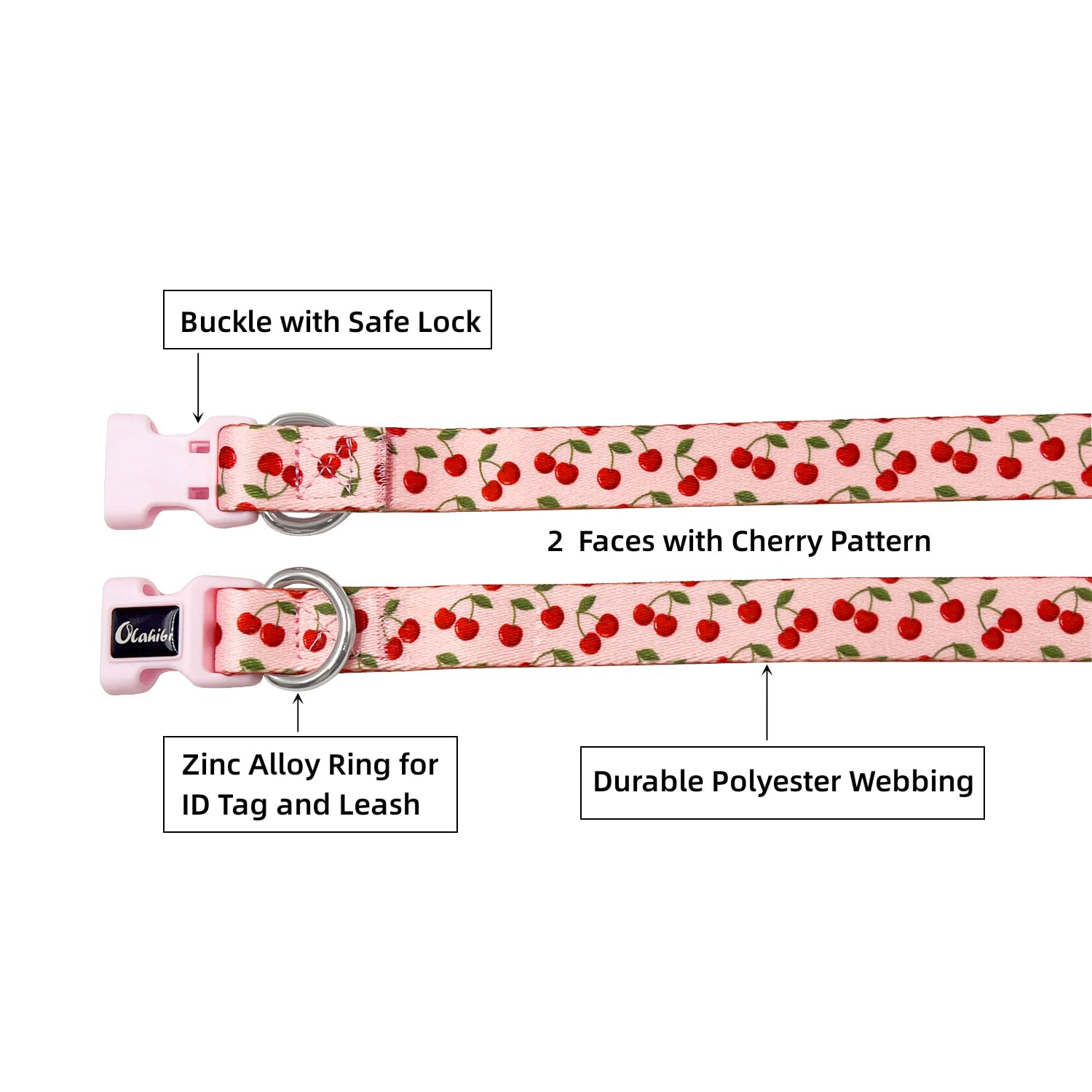 Olahibi Dog Collar and Leash Set, Cute Cherry Pattern, Polyester Material, 5ft Leash, for Large Dogs.(L,Pink Cherry) - Image 3