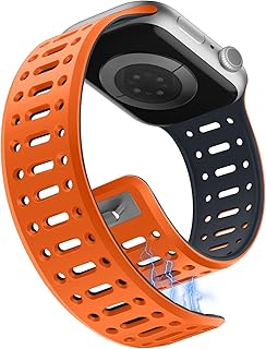 Magnetic Band Compatible with Apple Watch Band 42(Series10/11)/41/40/38mm for Men Women,Breathable Silicone Sport Band with Safety Button for iWatch Series 11 10 9 8 7 6-1 SE, Orange-Midnight