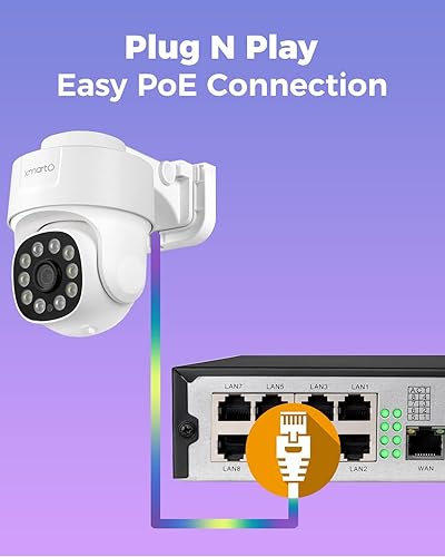 Miniatura 3 de XMARTO Sistema de cámara de seguridad PoE de seguimiento automático de 8 canales 4K H.265, zoom panorámico, juego de 4 cámaras de vigilancia con