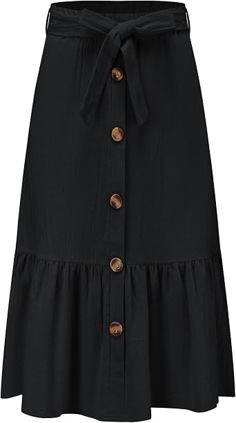 Girls Maxi Skirts Button Front High Waisted Long Skirt with Belt Ruffled Skirts with Pocke