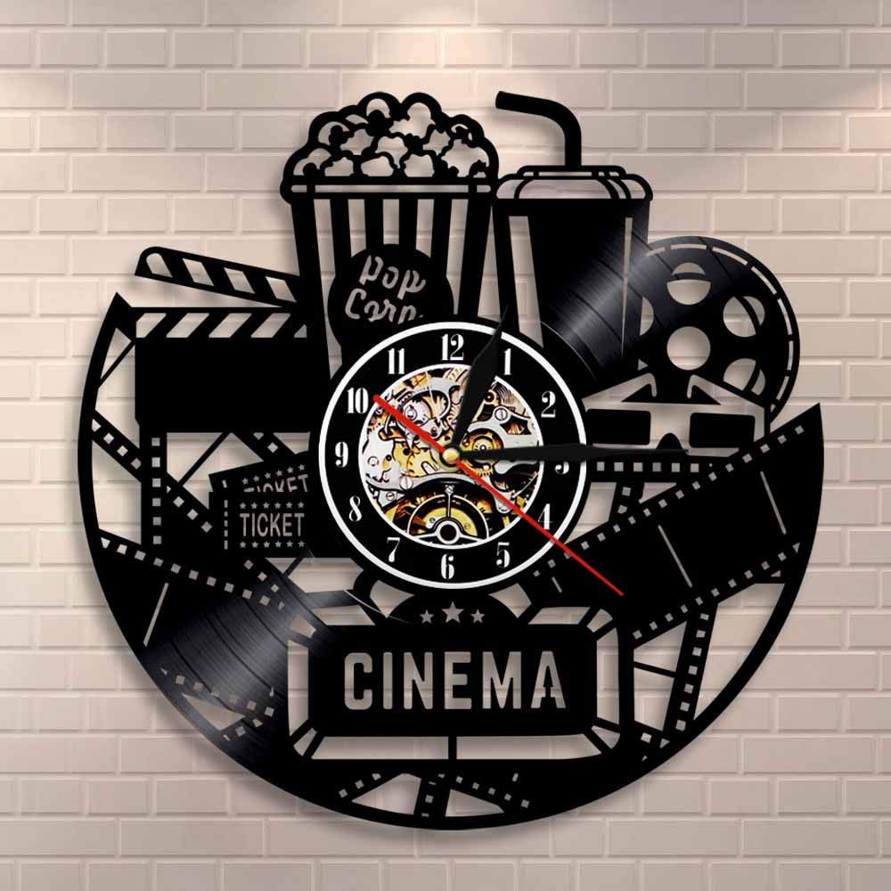 Dia 30cm Orologio di produzione cinematografica Segno del cinema Popcorn Disco in vinile Orologio da parete Guardare film Decorazioni da parete vintage Film Amanti Regalo 7 colori Cambiare Regalo pe