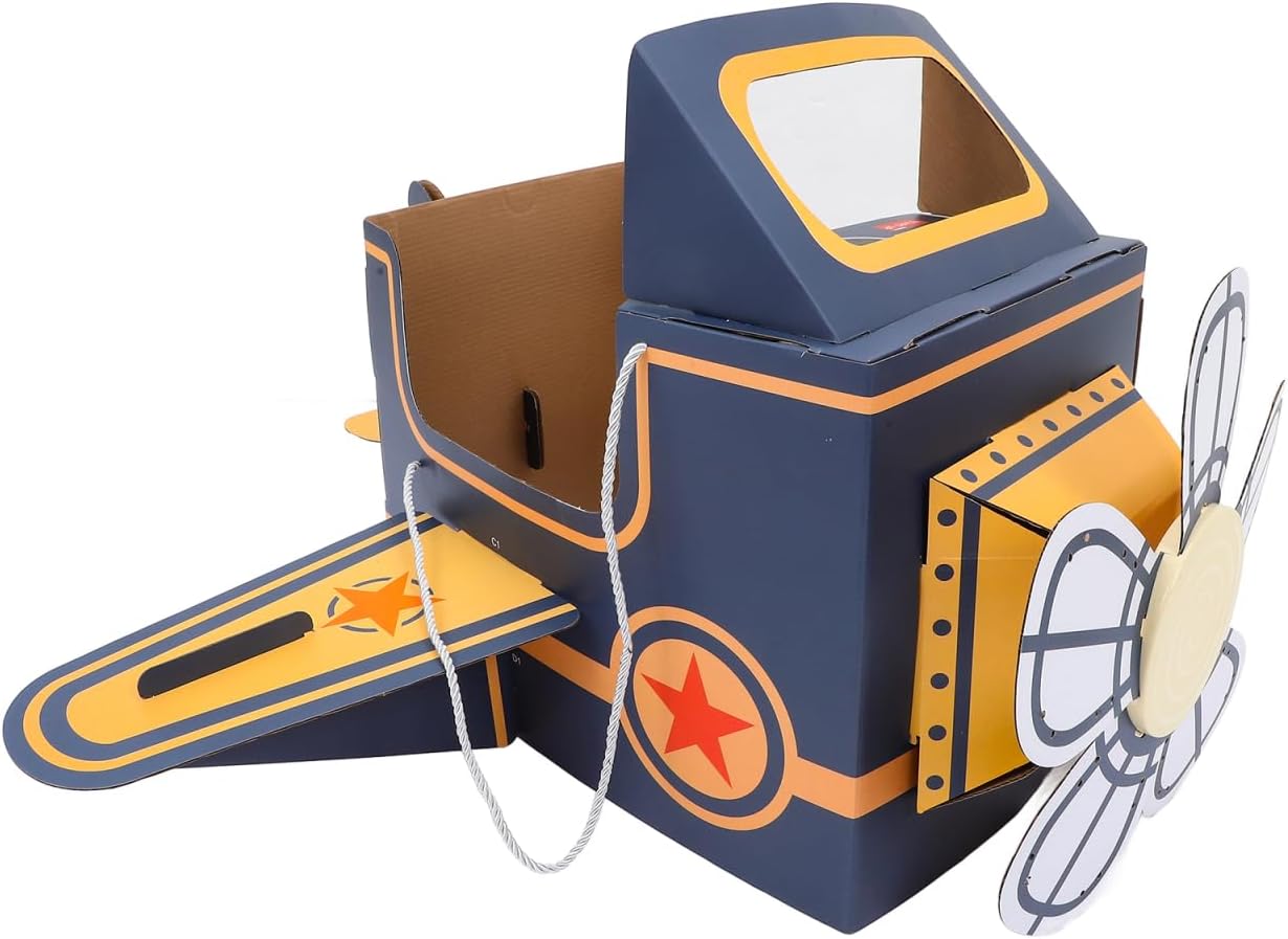 SAFIGLE Children Wearable Cardboard Plane: Airplane Costume for Kids DIY Paper Aircraft with Rotating Fan - Cardboard Car Fun Outdoor Play and Learning Experience Flying Airplanes for Kids Blue Blue 77.5X92.5CM