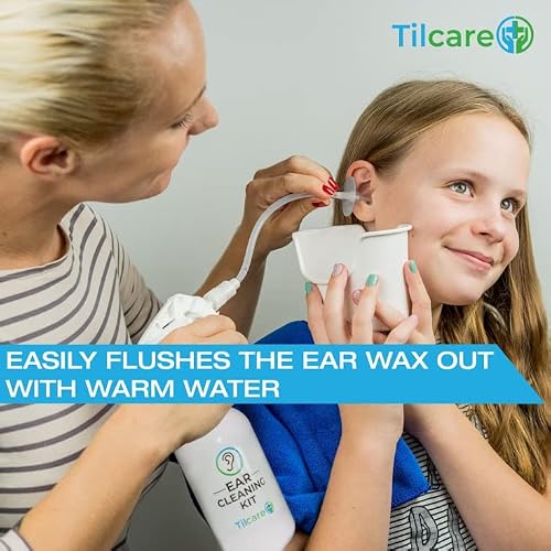 Ear Wax Removal Tool By Tilcare - Ear Irrigation Flushing System For Adults & Kids - Perfect Ear Cleaning Kit - Includes Basin, Syringe, Curette Kit, Towel And 30 Disposable Tips #TOP5