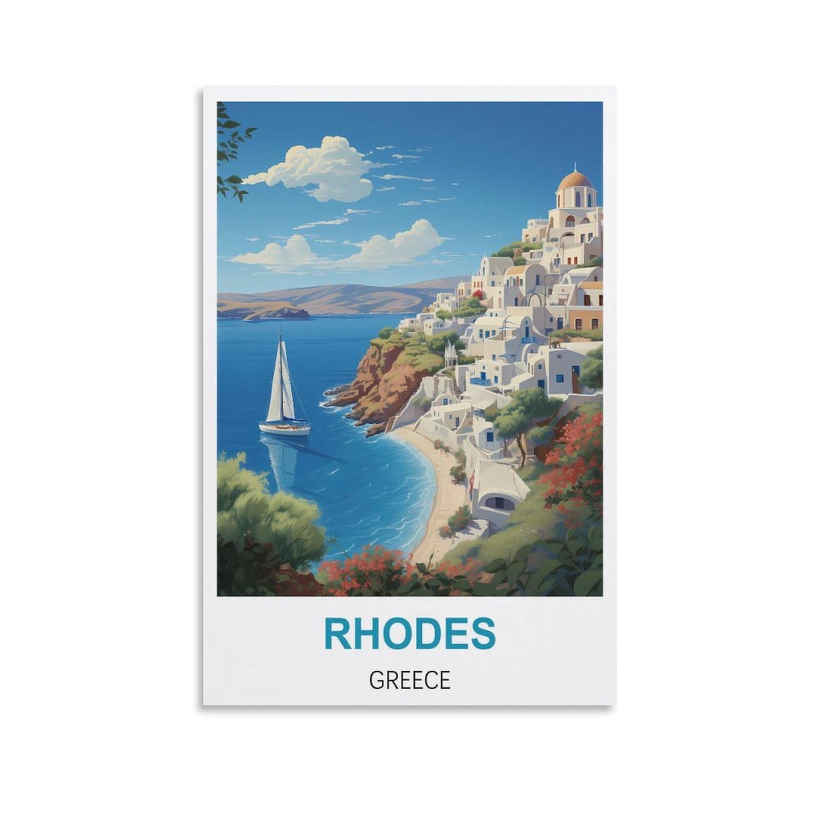 Metal Tin Sign,Rhodes Greeces Art Retro Plaque for Bars Pub Playroom Man Cave Wall Decor 15x30cm