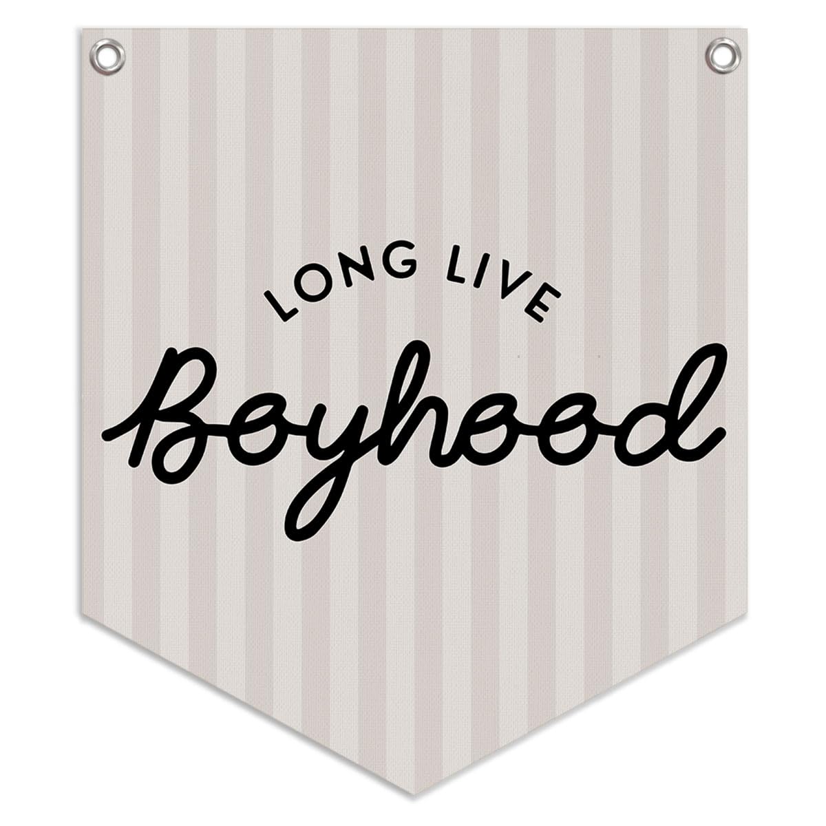 Lacama Long Live Boyhood Linen Banner,Vintage Boy Room Toddler Decor,Boy Bedroom Wall Hanging Banner Pennant Flag Decor for Nursery Playroom,12.4x14 in(Neutral Stripe)