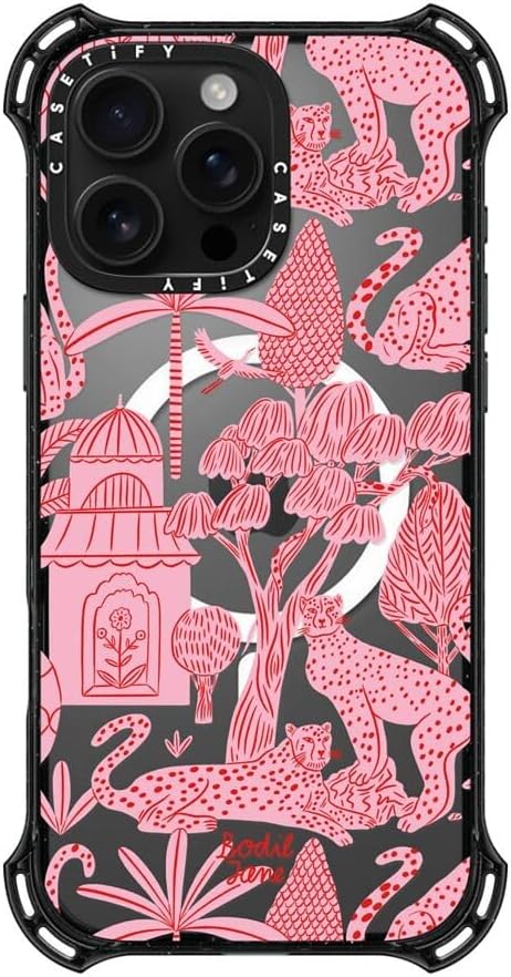 CASETiFY Bounce Case for iPhone 16 Pro Max [Shockproof / 21.3 ft. 6X Military Grade Drop Protection/Compatible with Magsafe] - Cheetah Paradise Pink - Clear Black