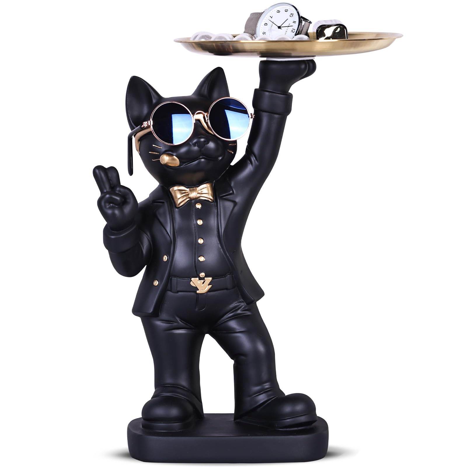 30 cm di altezza divertente scultura decorativa gatto nero con contenitore per caramelle - adorabile statua di gatto con vassoio portaoggetti per soggiorno, vassoio portachiavi per ingresso