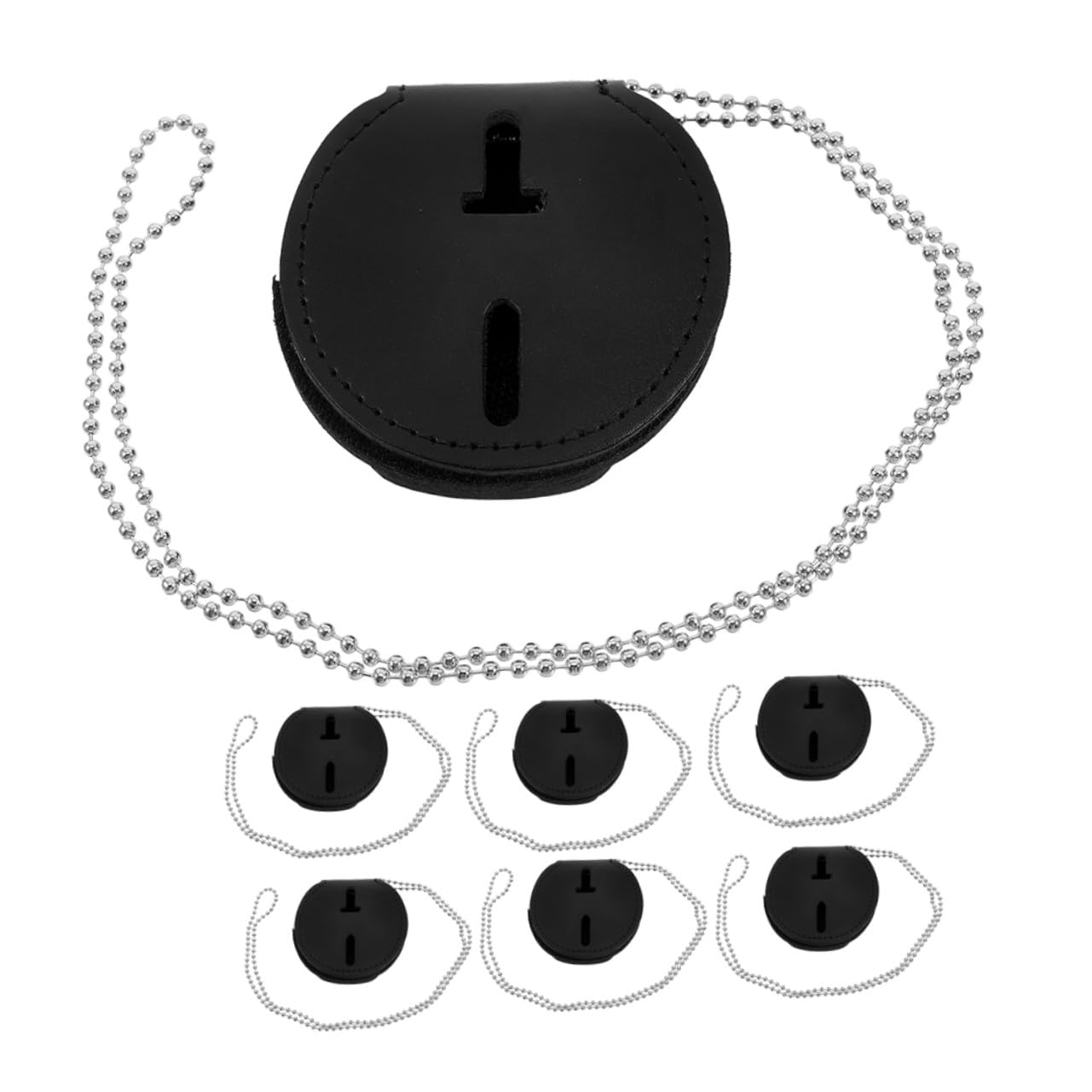 Porta Badge Rotondo in Pu Nero con Clip in Metallo 7 Pezzi