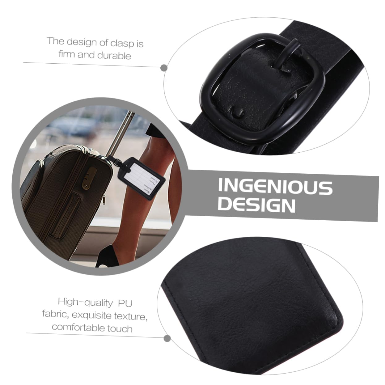 10pezzi Etichette Luggage Pu Per Viaggi Targhette Bagaglio Identificabili Design Resistente e Pratico Accessori Per Valigie Nero
