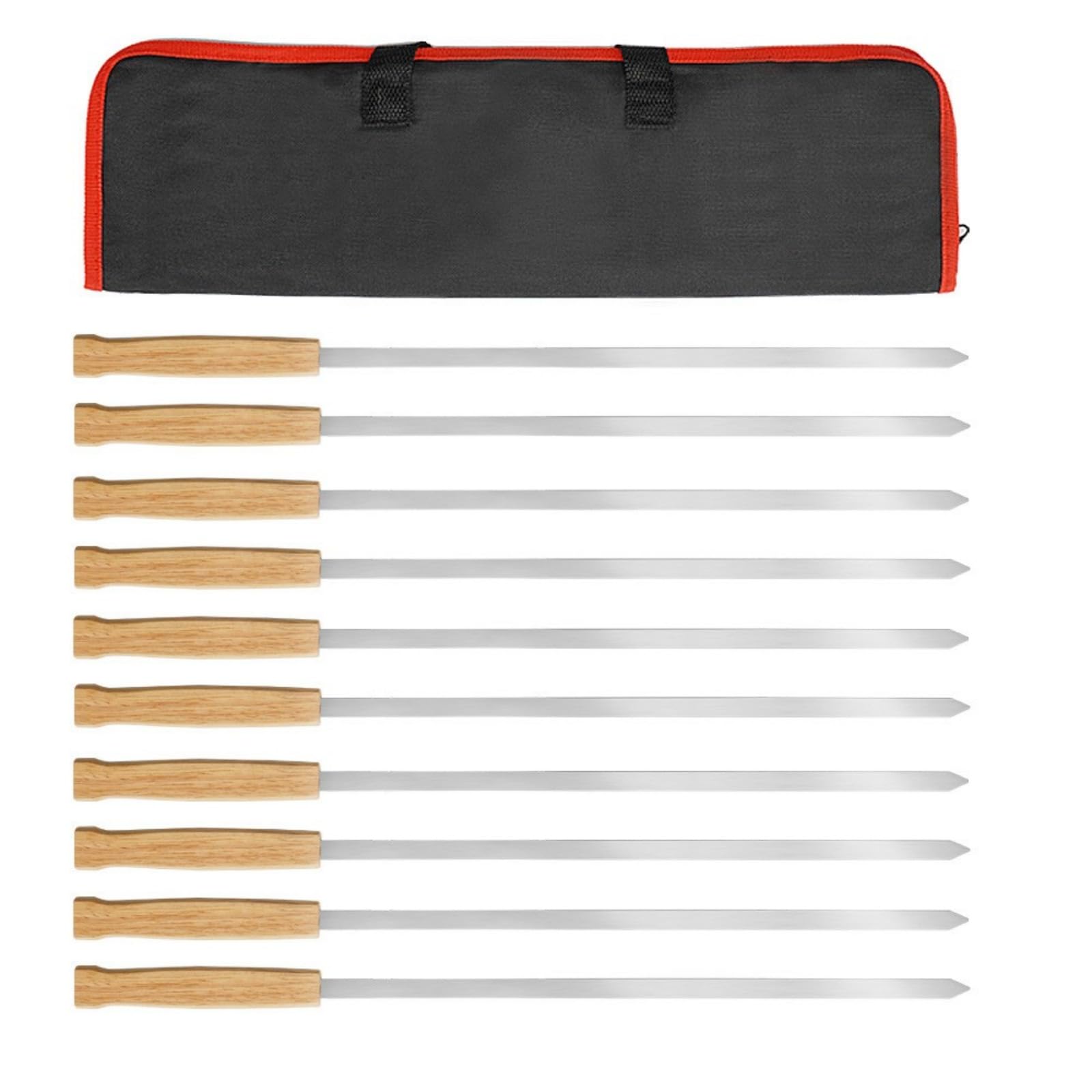Bubefskd Multicolor 8Pcs Stainless Steels Wide Flat Skewers 17Inch Long Kabob With Wood Handle Bbq Barbecue Flat Stick Outdoor Camping Metal Bbq Fork With Wood Handle