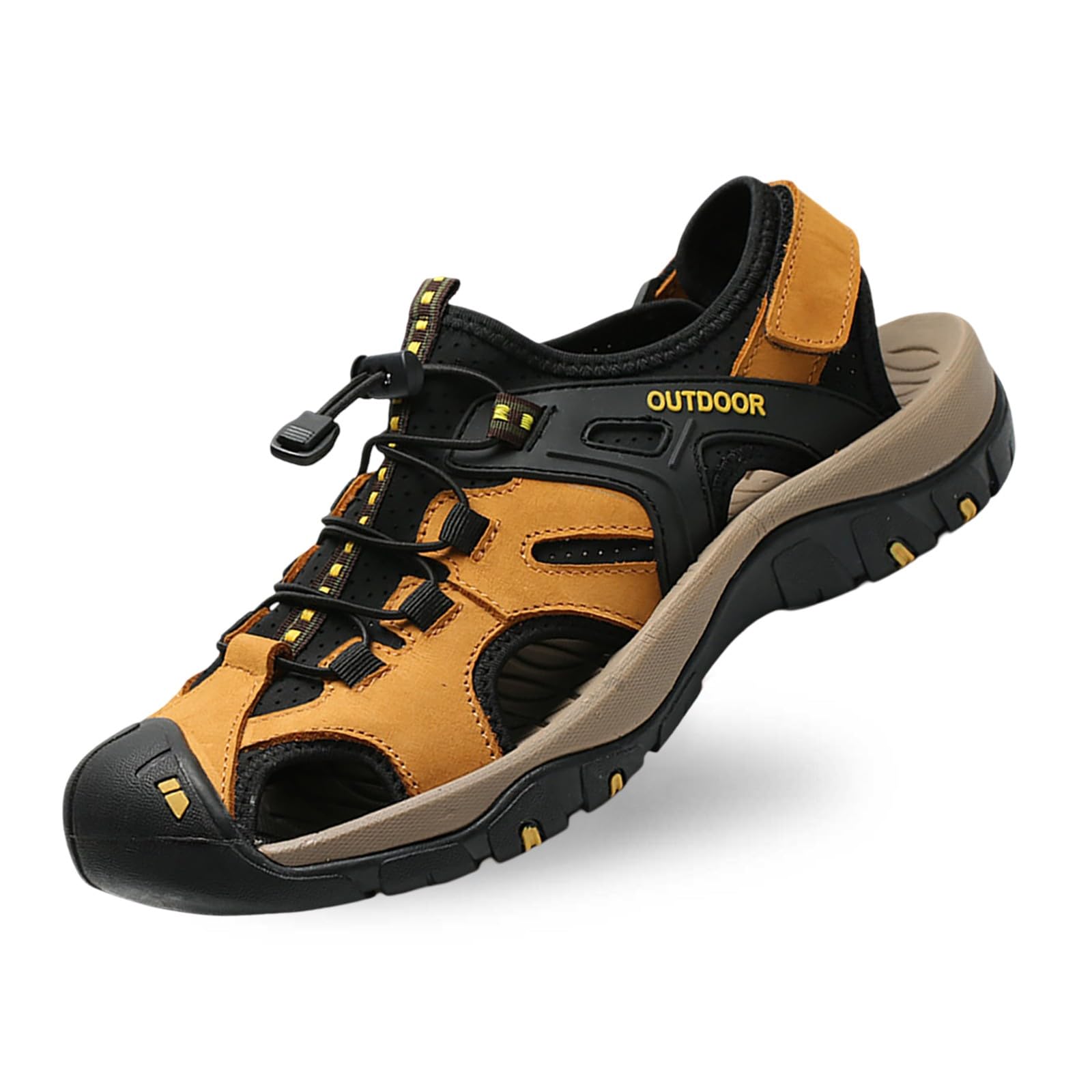 Genérico Sandalias Hombre Trekking Verano,Sandalias Casuales De Verano Para Hombre Transpirables De Punta Abierta Planas De Cuero CóModas Para Uso Diario Con Pantalones Cortos