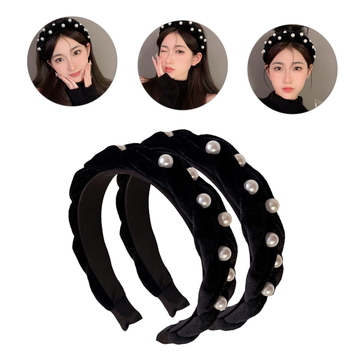 minkissy 8pezzi Fasce Larghe Con Perle Per Donne Di Accessori Eleganti Per Per Cerimonie Lavoro e Design Confortevole e Alta Elasticità