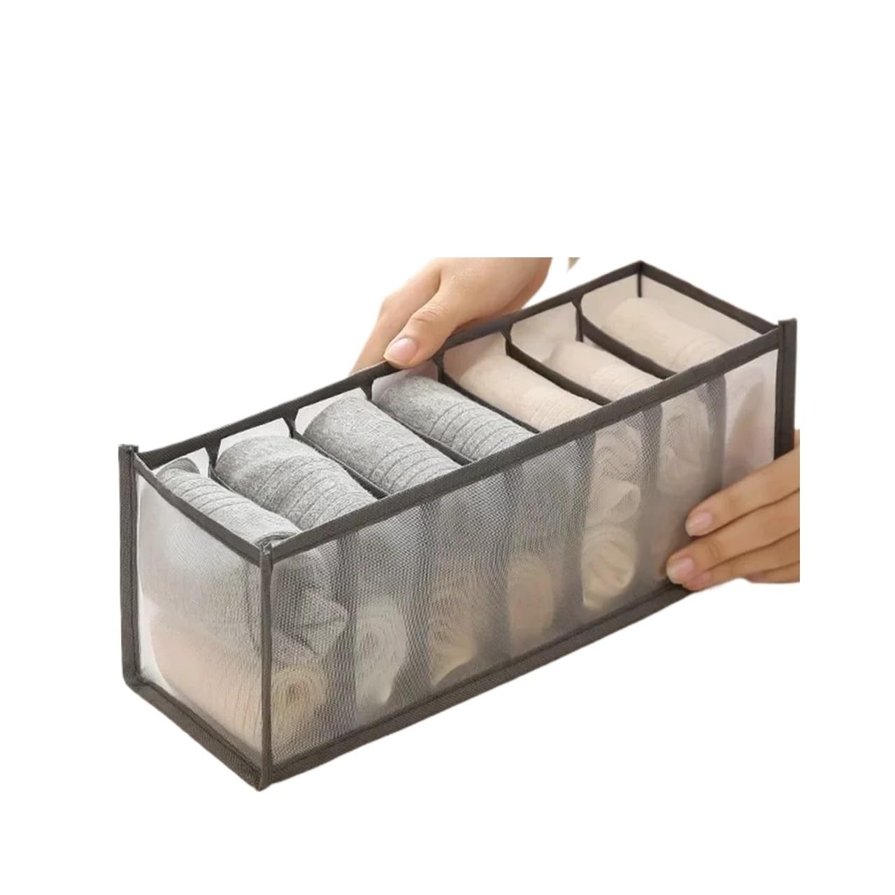 BAYNOPURIN Sock Storage Box Underwear Drawer Organizer Storage Box Foldable Closet Organizers Divider For Underpants Socks Bra Boxes(Gray 7grids)
