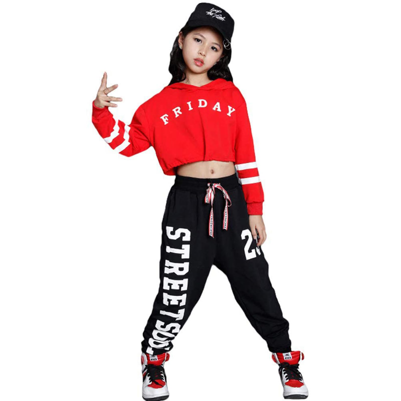 LOLANTAKids 2 Piece Outfits Long Sleeve Cropped Sweatshirt Letter Print Hoodie And Sweatpants Set for Girls