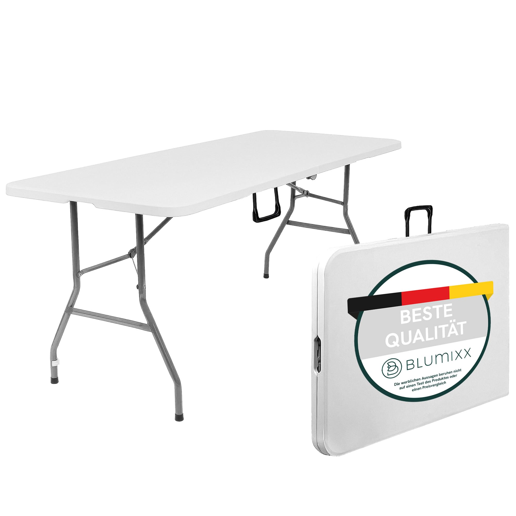 Blumixx Campingtisch klappbar 180x74x74 - Leichter Klapptisch mit Tragegriff, Gartentisch wetterfest, Buffettisch faltbar für Camping, Garten, Balkon, Festival & Outdoor - Wetterfest, Stabil & Leicht