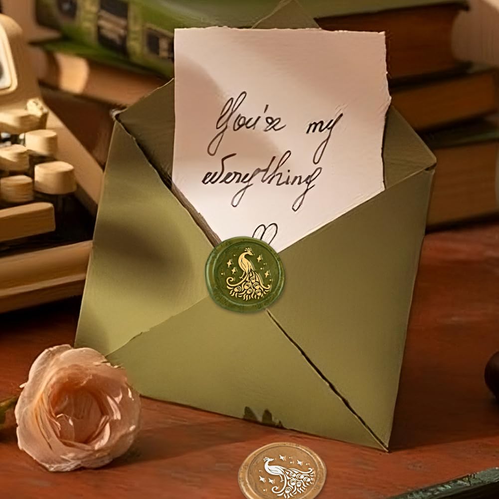 DELORIGIN Peacock Wax Seal Stamp Animals Wax Stamps 25mm Removable Brass Sealing Stamp Head With Wooden Handle Retro Wax Sealing Stamp for Gift Wrap Envelopes Greeting Cards Decoration - Image 3