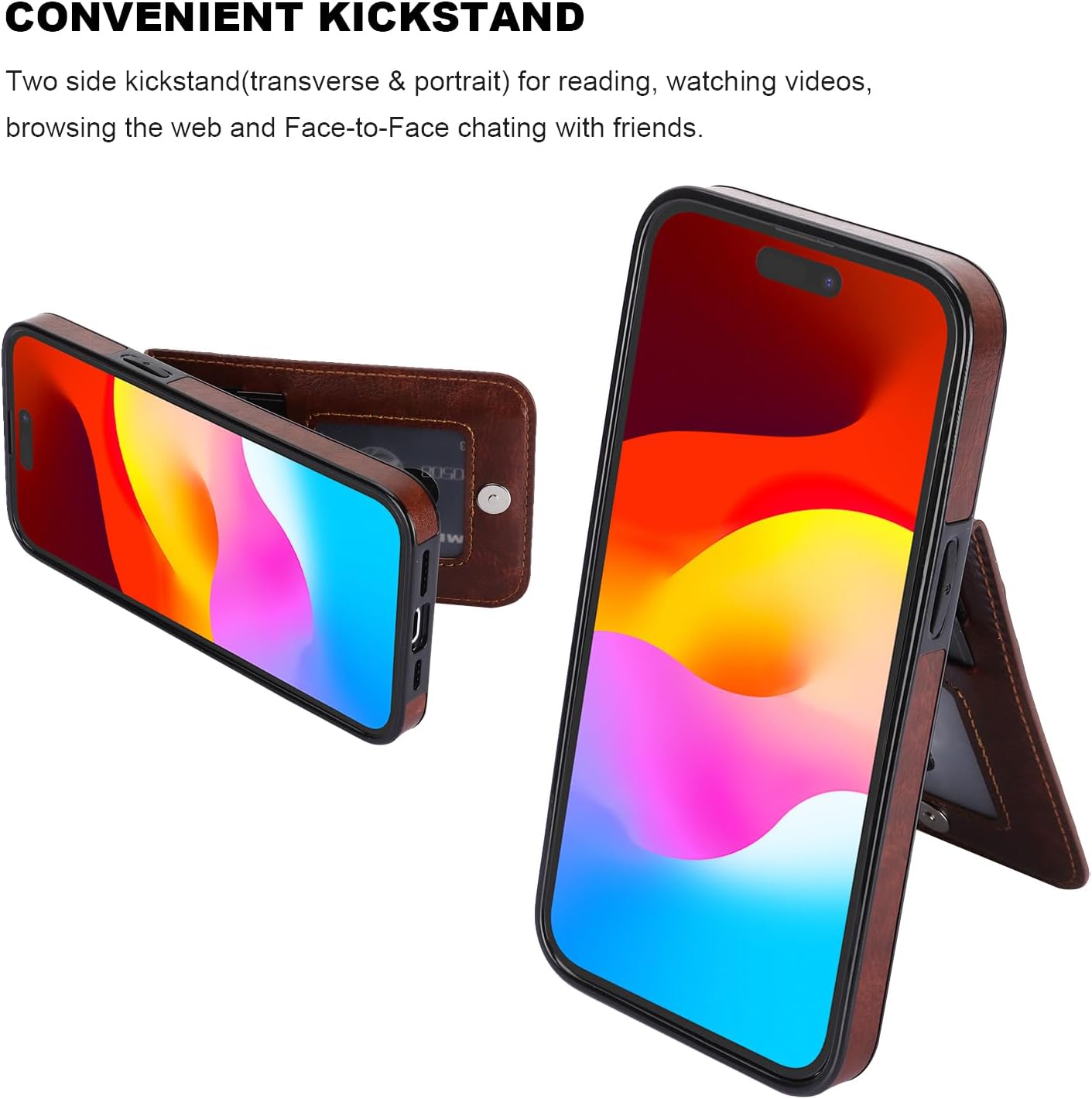 KIHUWEY Compatible with iPhone 15 Pro Case Wallet with Credit Card Holder, Flip Premium Leather Magnetic Clasp Kickstand Heavy Duty Protective Cover for iPhone 15 Pro 6.1 Inch (Brown) - Image 5