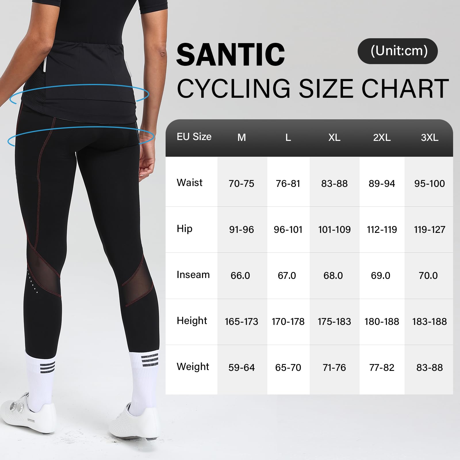Santic Pantalon de Cyclisme pour Femmes Pantalon de Vélo Cycling Legging avec Rembourrage en Mousse 4D Haute Densité Haute Elasticité et Respirante