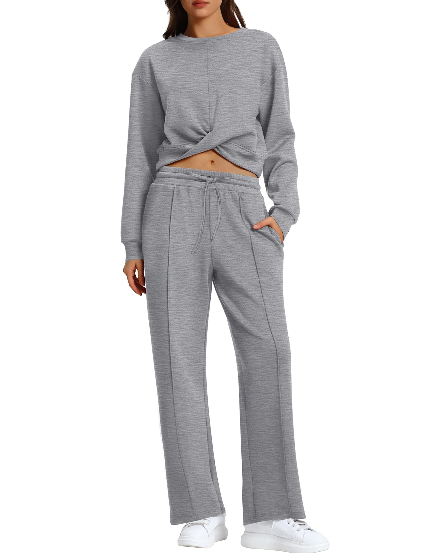 Wihollwomen Piece Lounge Sets Twist Front Cropped Sweatshirt