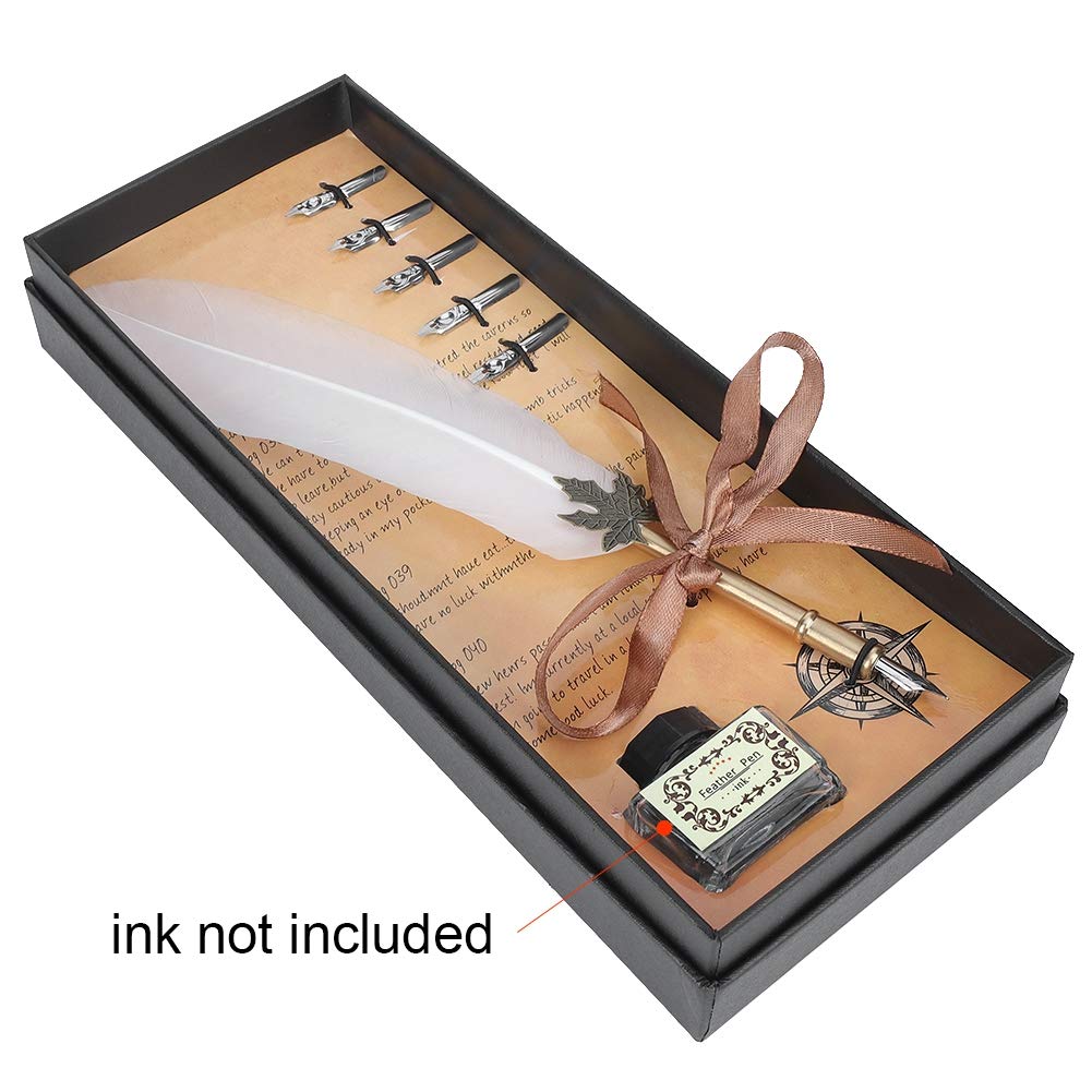 Set Penna Calligrafia Antica Ecvision – Piuma Gufo, Calamo 35cm, 5 Pennini E Inchiostro, Wine Red - 2