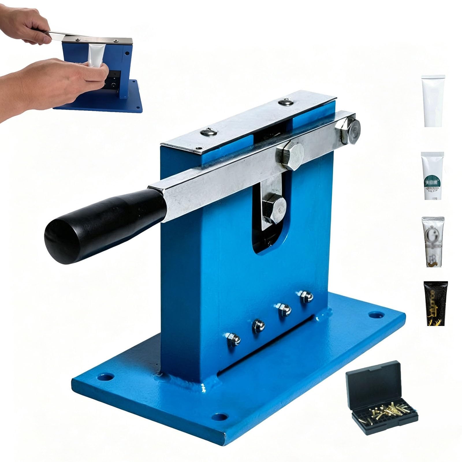 Máquina prensadora manual de selladora de mangueras, abrazadera de sellado de tuberías de aluminio manual con codificador de números de letra para envasado de cremas y pastas cosméticas
