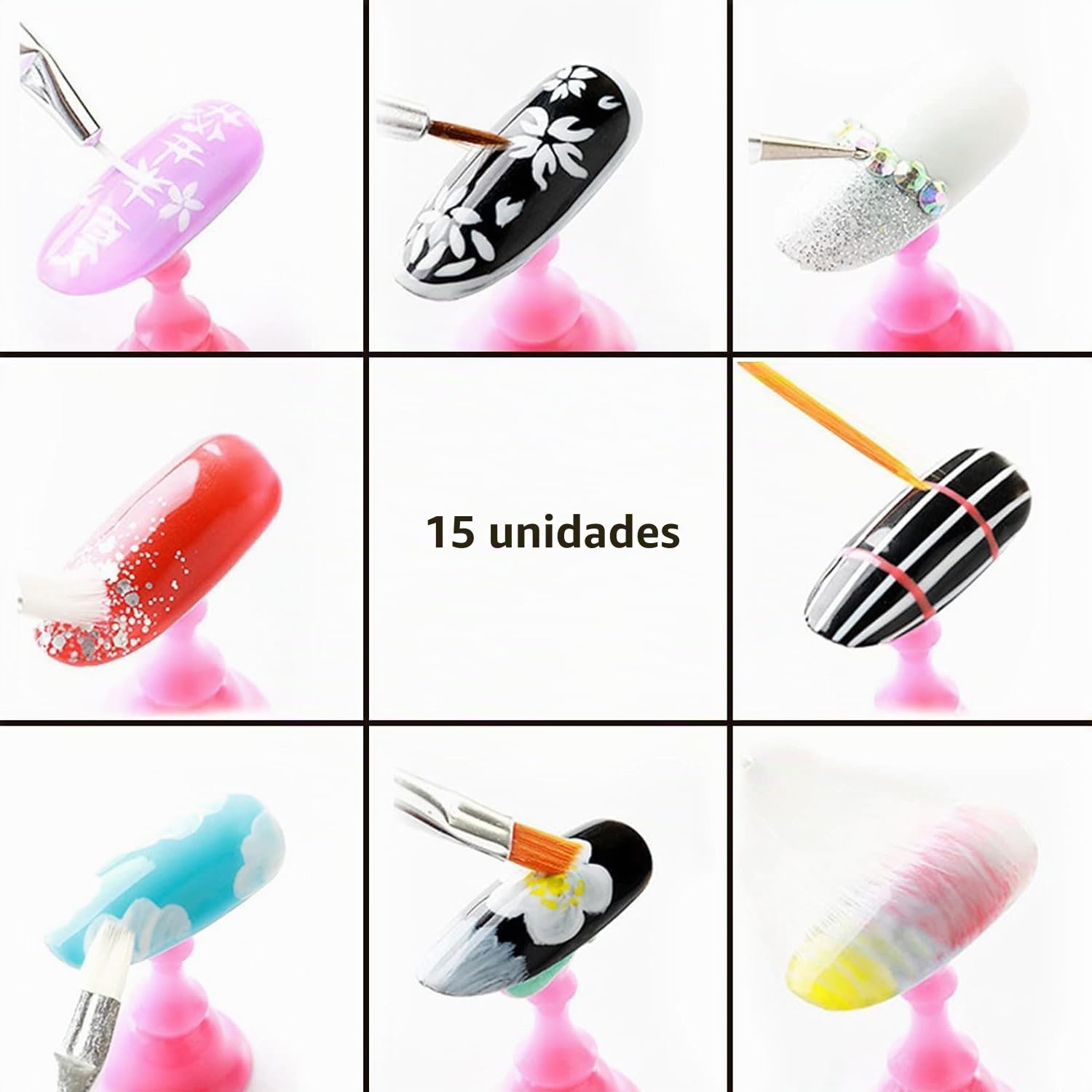 15pcs Pinceles Para Uñas, Pincel Acrílico de Gel Para Diseño de Arte de Uñas DIY