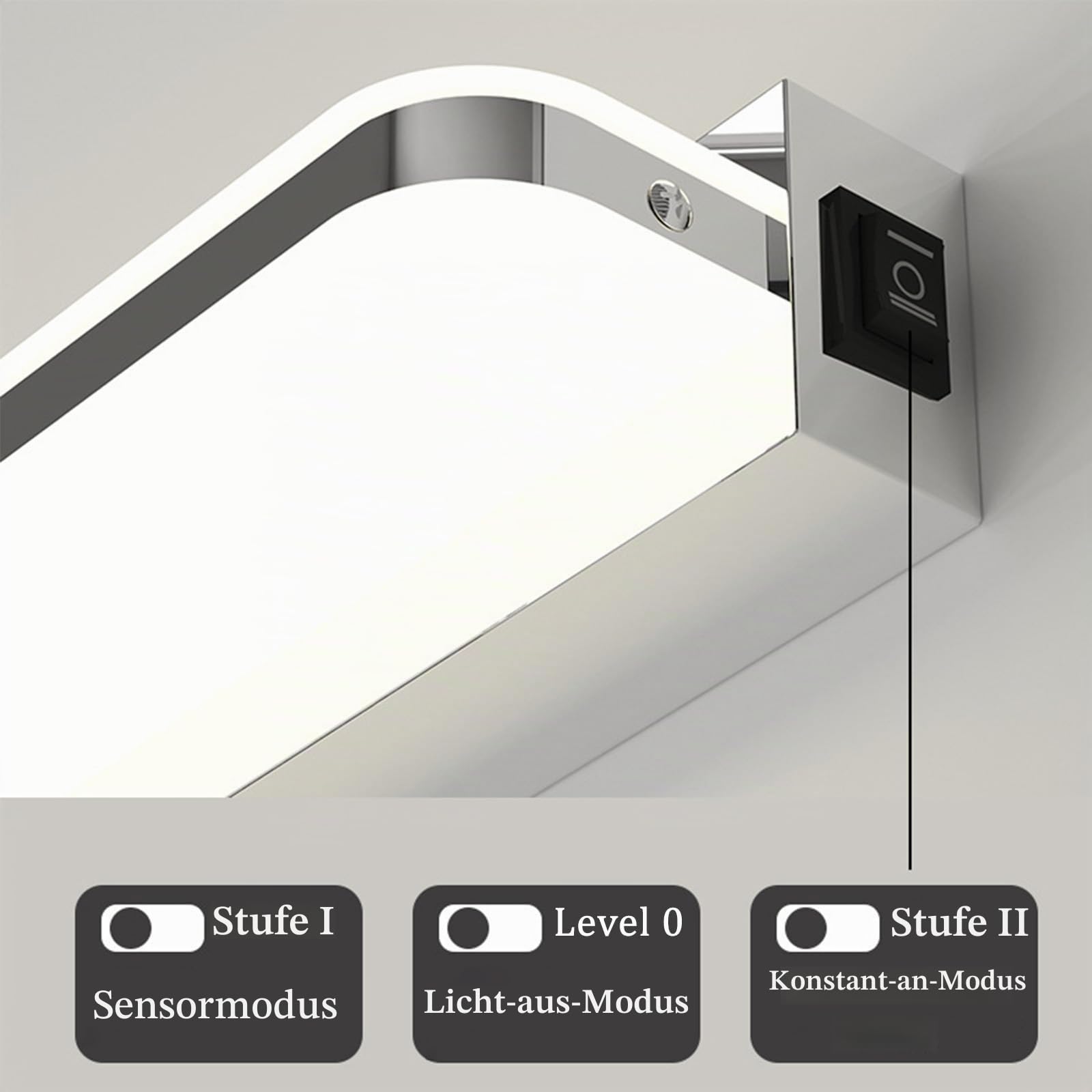 LED Spiegelleuchte Bad mit Bewegungsmelder Edelstahl Spiegellampe Badezimmer Wandleuchten Wasserdicht Modern Lange Wandlampen Schlafzimmer Wohnzimmer Treppenhaus Natürliches Licht (Silbernes,52cm)