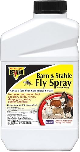 Revenge Barn & Stable Fly Spray, concentrado de 32 onzas para control de pulgas y garrapatas en interiores y exteriores
