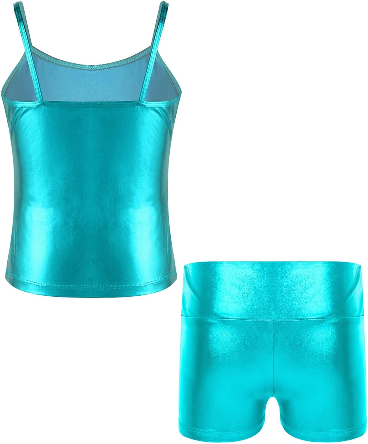 Kids Girls 2 Piece Dance Outfit Sports Suit Crop Tank Top with Athletic Booty Shorts Set Gymnastics Tracksuit