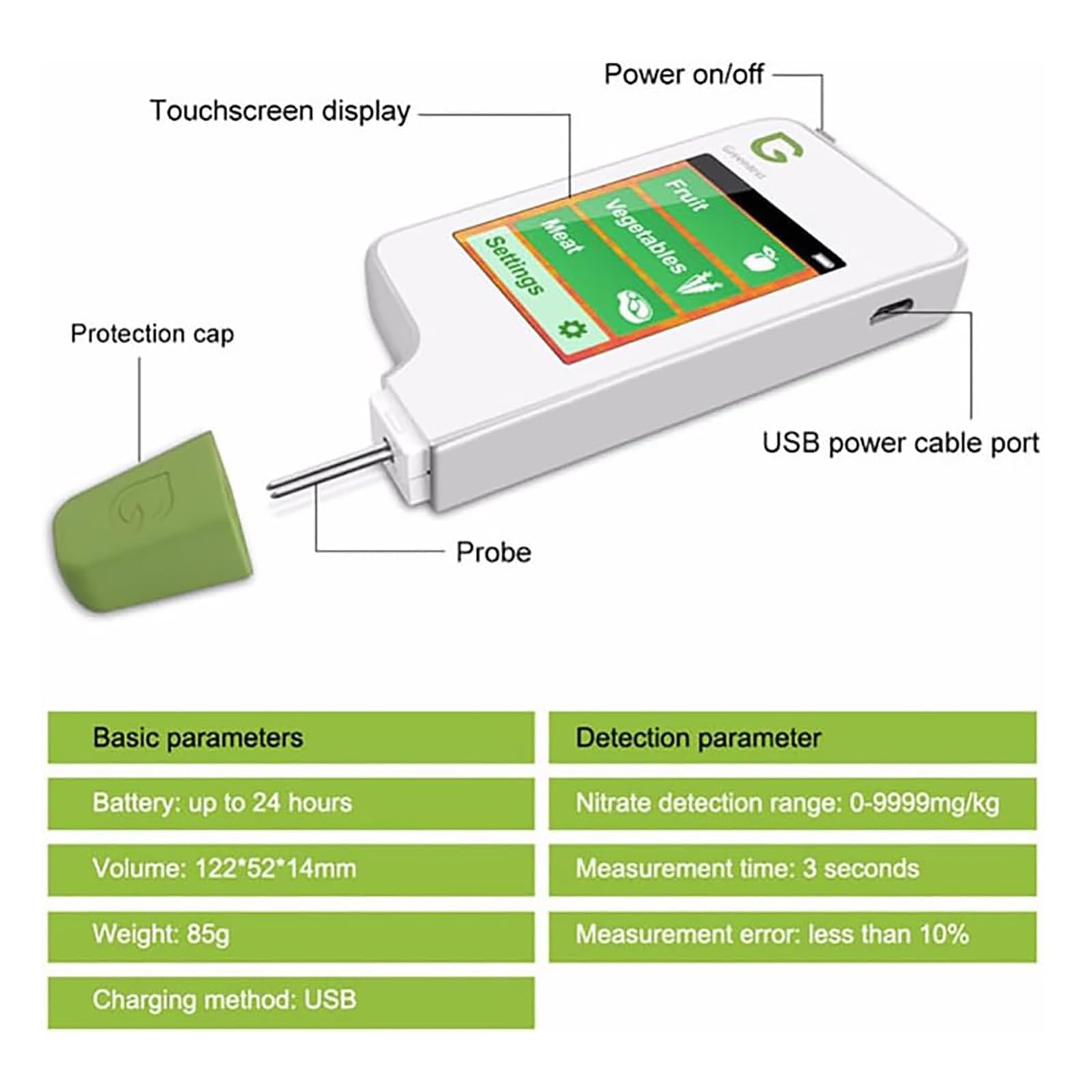 Probador digital de nitrato de alimentos para frutas, verduras y carne, detector preciso de residuos de pesticidas para peces, pruebas fiables del medidor de frutas, verduras y carne.
