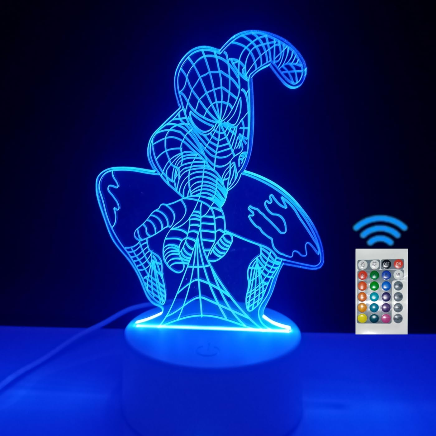famvacor Lámpara de mesita de noche infantil ilusión óptica 3d lámpara de superheroe regalo para niños 16 colores de iluminación y mando a distancia