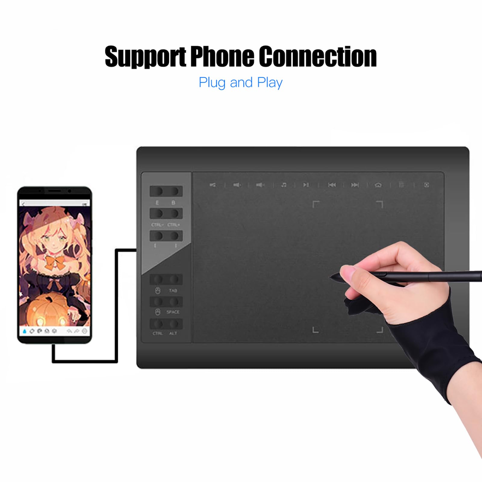 Tablet Grafico Digitale, Tablet Disegno Professionale 10x6 Pollici con 8192 Livelli di Pressione, 12 Tasti Espressi, Risoluzione 5080LPI, per PC, Laptop, Connessione