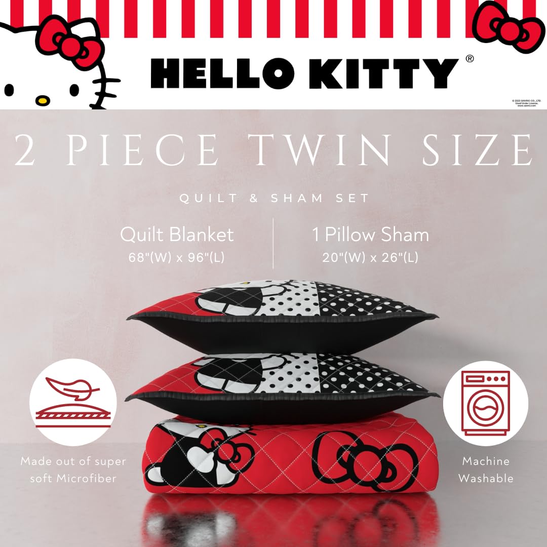 Franco Sanrio Hello Kitty Kids Bedding Super Soft Cozy 2 Piece Twin Coverlet Quilt and Sham Set, (Officially Licensed Product)
