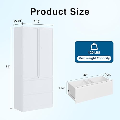 Miniatura 19 de Archivador de metal de 2 cajones, archivadores verticales laterales para oficina en casa, archivador de bloqueo con estantes de almacenamiento