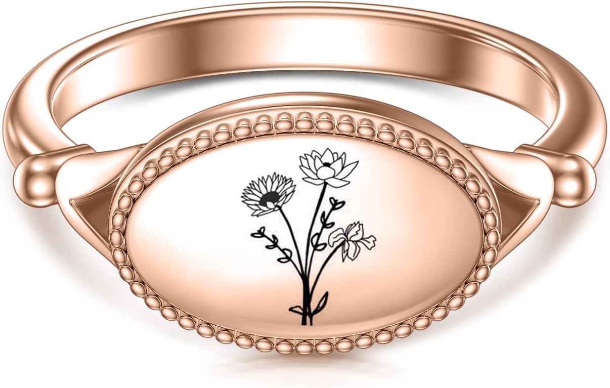 SIMONLY Mother's Day Gifts Birth Month Flower Ring for Women Men 925 Sterling Silver Personalized Bouquet Ring for Birthday Gifts