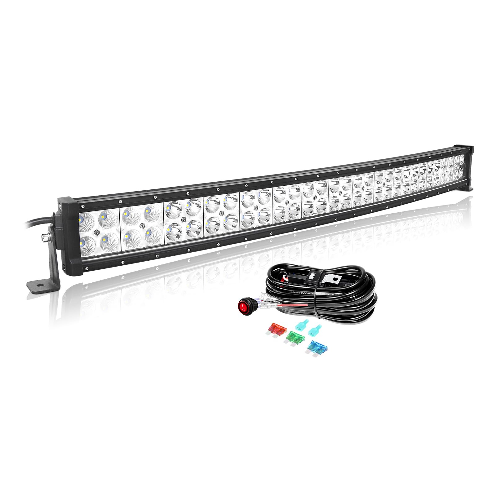 AUXTINGS Zakrzywiona listwa LED, 106 cm, 240 W, okablowanie, rampa LED, reflektor punktowy i powodziowy, 12 V, 24 V, reflektor LED, wodoodporne, oświetlenie robocze LED, do 4 x 4 cm, ciężarówka,