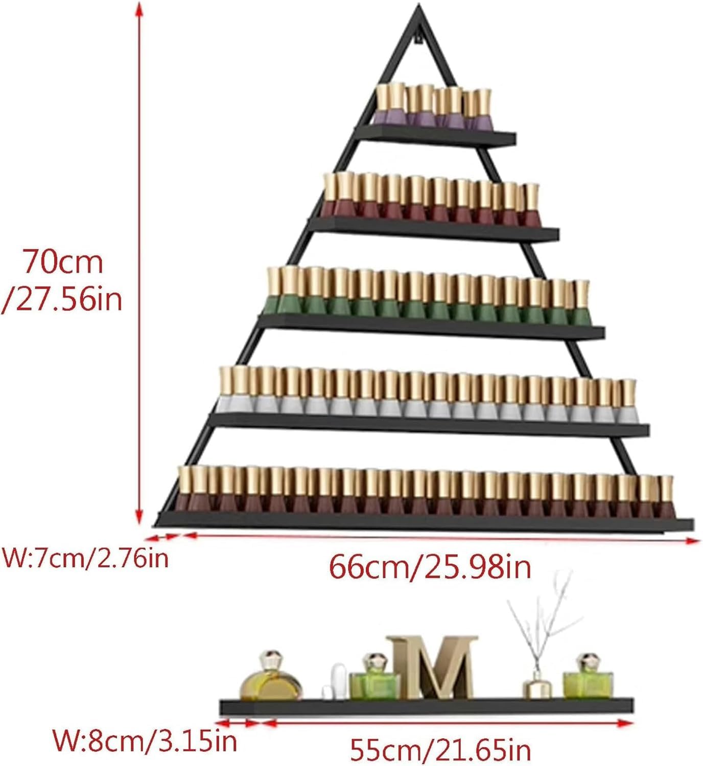 Scaffali per Smalti per Unghie Montati Parete, Portaoggetti for rack montato a parete, portaoggetti for cosmetici, supporto for pittura, olio essenziale, rossetto, profumo, espositore for unghie(Black