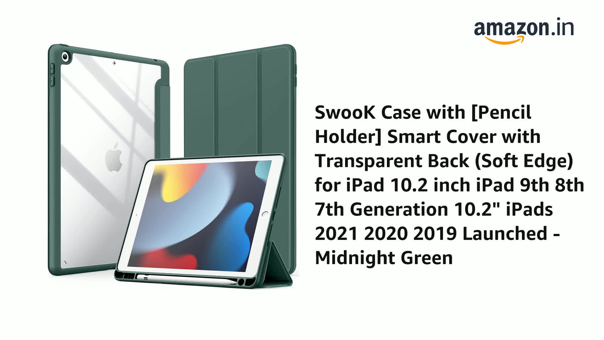 iPadアクセサリー iPad 10.2(gen9)+Apple Pencil+smart cover SwooK Case with [Pencil Holder] Smart Cover with Transparent Back