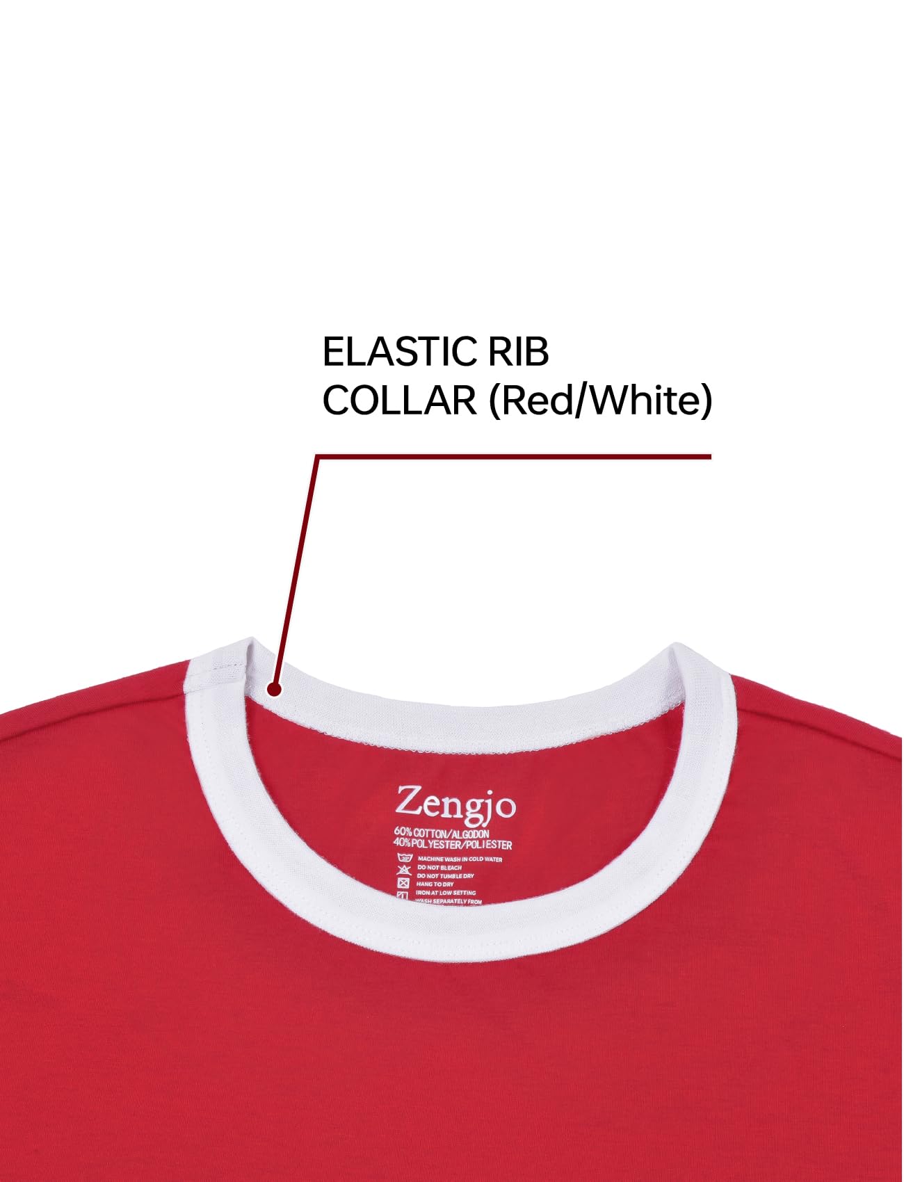 Zengjo Men's Ringer Tee Crewneck Athletic T Shirts Short Sleeve Sport Shirt for Men: X-Large Red/White