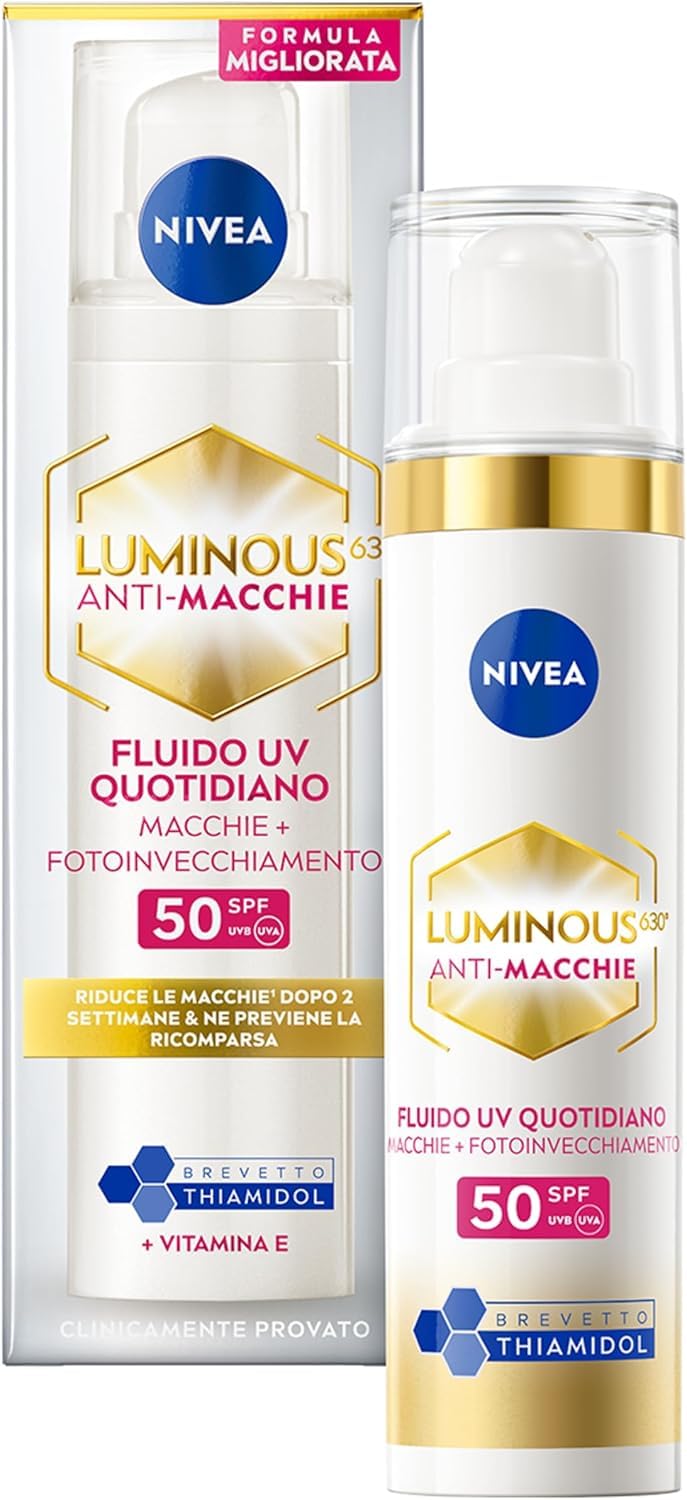 NIVEA Luminous630 Anti-​Macchie Fluido UV Quotidiano Crema viso SPF 50 40 ml, Crema antimacchie viso contro il fotoinvecchiamento, Crema viso Acido Ialuronico, Thiamidol brevettato e filtri UVA/​UVB