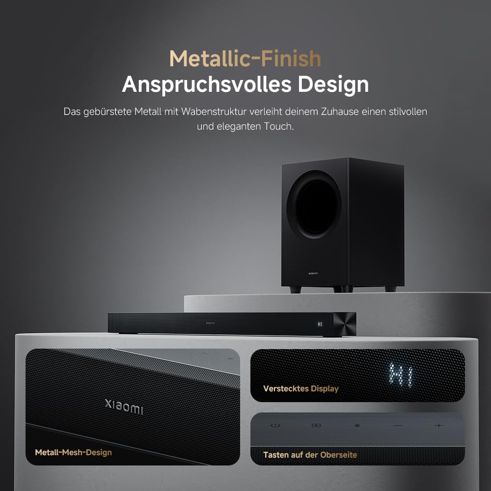 XIAOMI Soundbar Pro 2.1ch, TV-Soundbar 300W Max., kraftvoller Bass mit externem kabellosem Subwoofer, unterstützt Dolby Audio™ & DTS Virtual:X, HDMI ARC/Optisch/Koaxial/Bluetooth, Fernbedienung